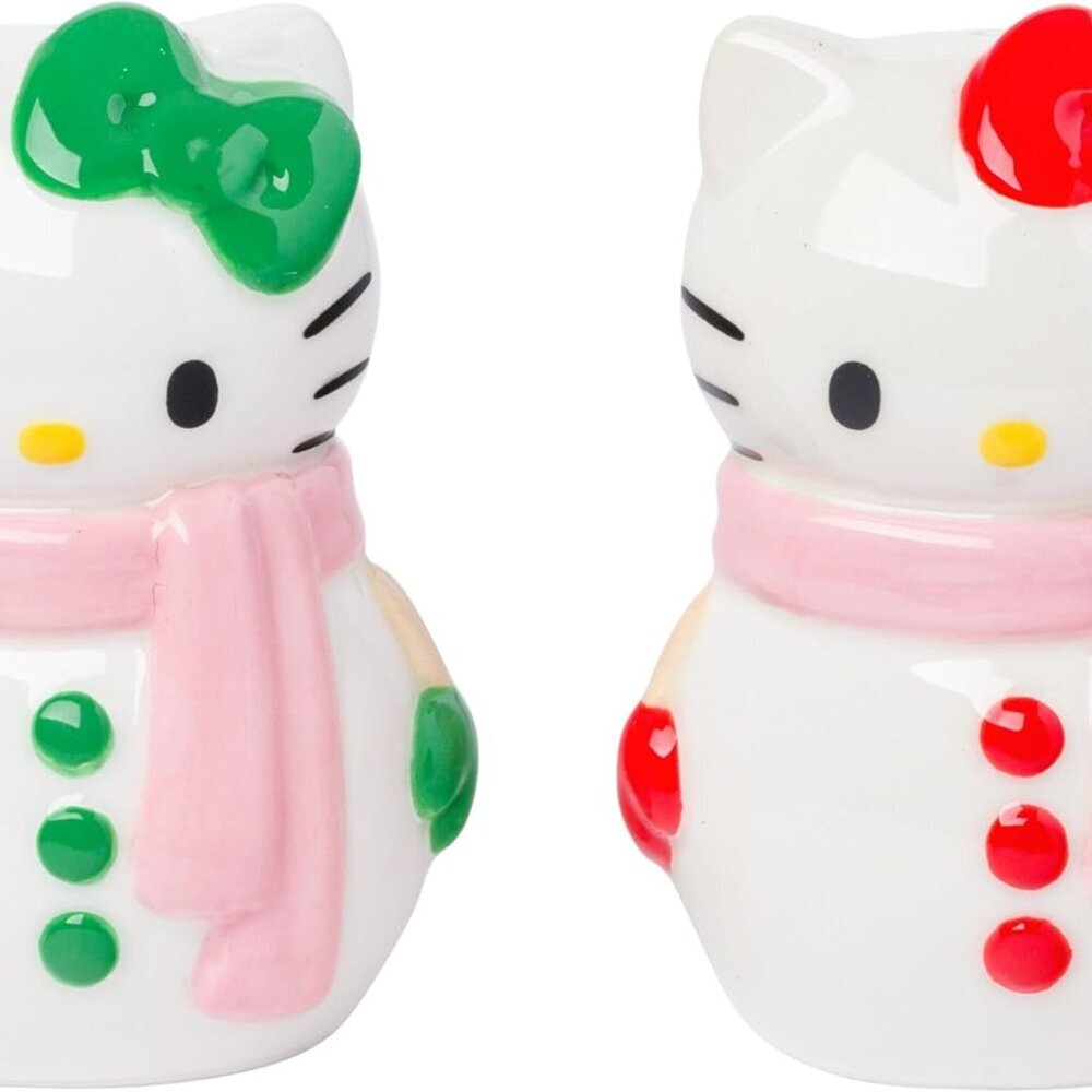 Sanrio Hello Kitty Snowman Ceramic Salt and Pepper Shaker Set, 5” x 2” x 3.5”